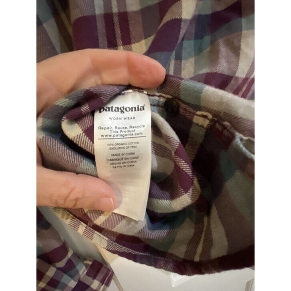 PATAGONIA Plaid Heywood Flannel Button Down Shirt Purple 4 - Picture 5 of 7